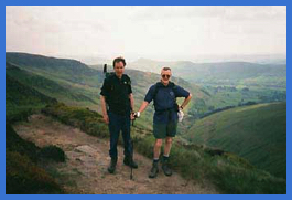 Larry and Mick on Kinder.  The background is the beautiful Edale Valley . 